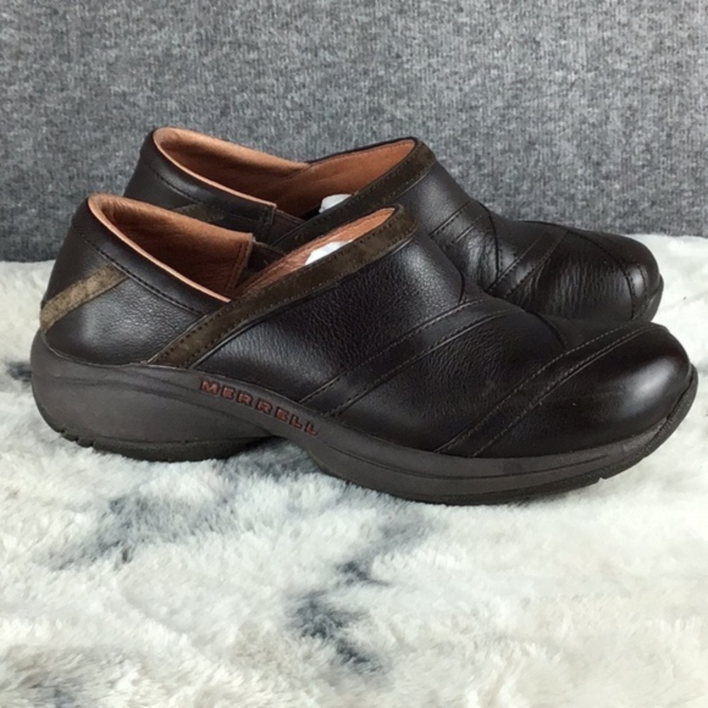 Merrell Primo Patch Leather Comfort Chocolate Brown Slip-Ons Size 7.5